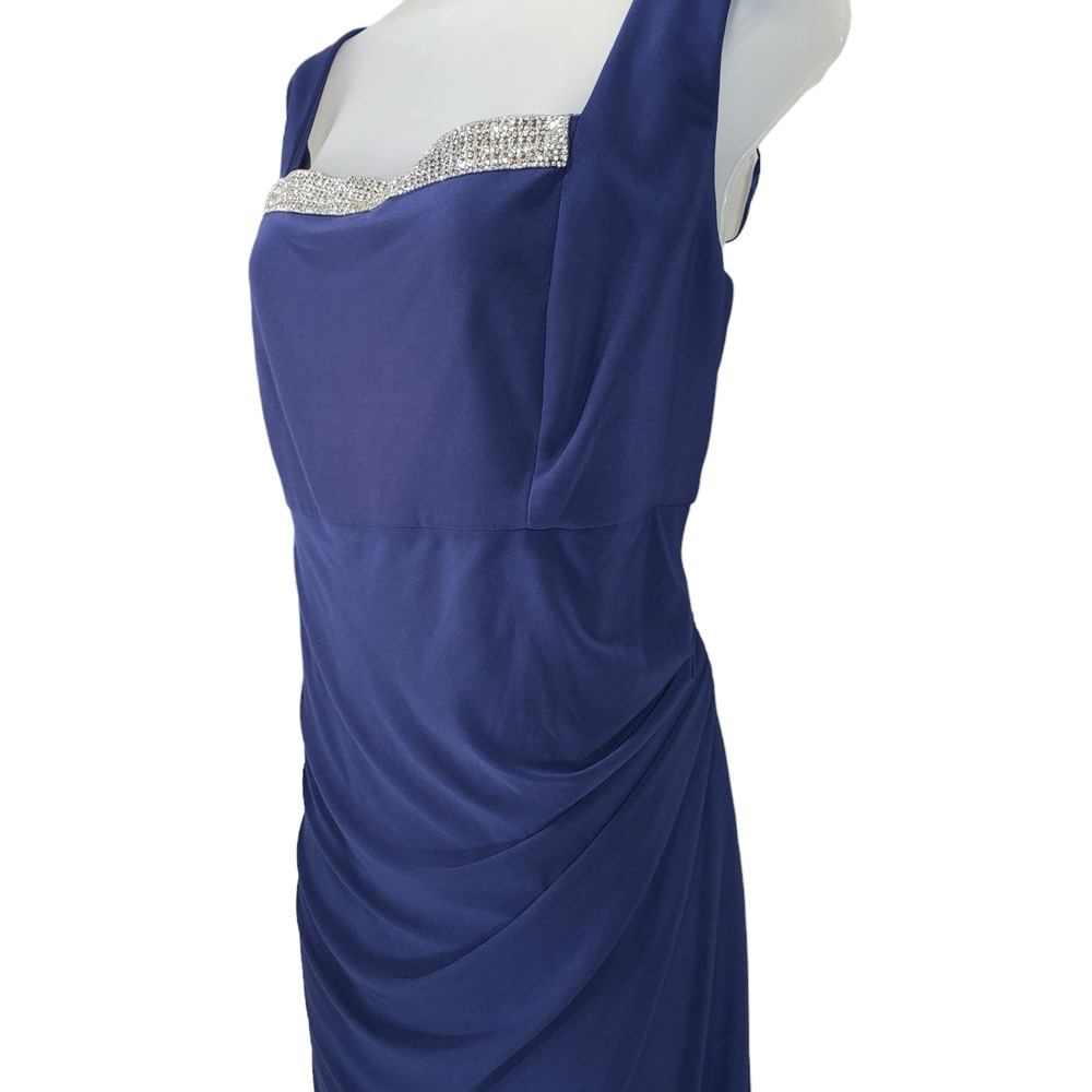 R&M Richards Maxi Dress 18 Women Blue Square Neck Sleeveless Embellished Formal - Picture 5 of 12